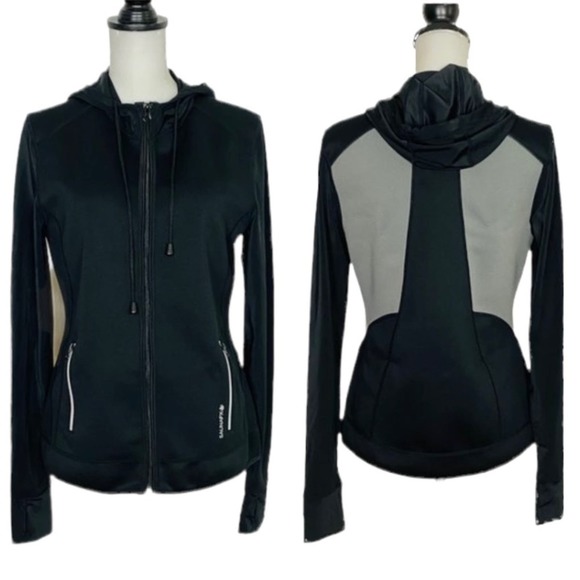 SaunaFX Neoprene Sauna Jacket Womens Large Black Hooded Reflective NIB - Picture 3 of 15
